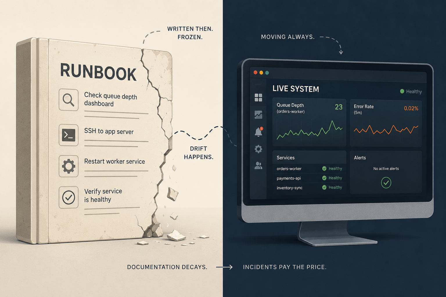 Cover Image for Why Your Incident Runbook Lies to You at 3 a.m. (and How to Tell Before the Page Fires)